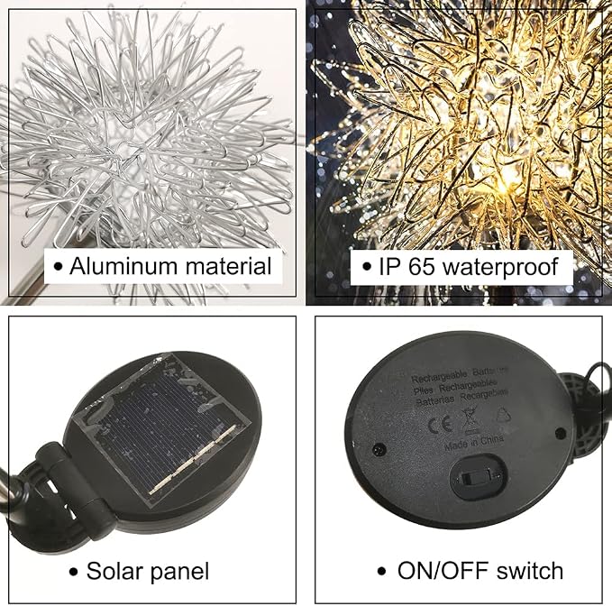 GUOCHENG Dandelion Solar Garden Lights, 4 Pack Solar Metal Dandelion Light - Image 5