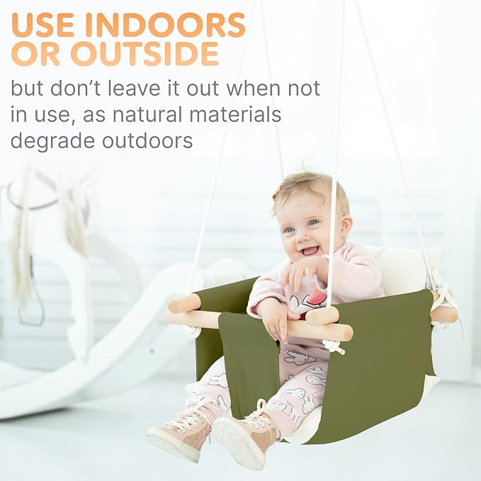 CaTeam - Canvas Baby Swing, Wooden Hanging Swing Seat Chair - Image 8
