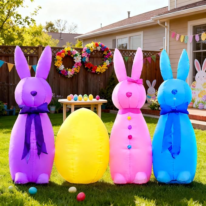 DomKom 6FT Long Easter Inflatable Bunny Outdoor Decorations, Build-in LED - Image 3