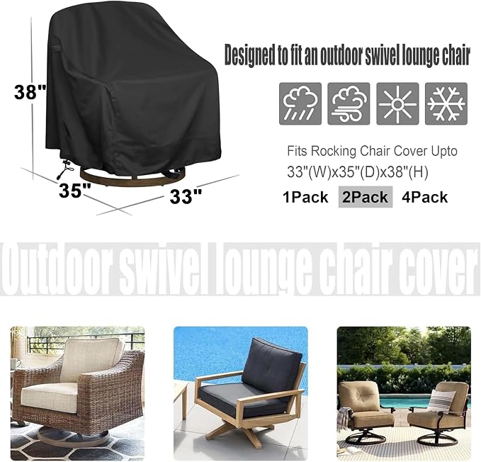 Outdoor Swivel Lounge Chair Cover 2 Pack, Waterproof Heavy Duty Outdoor Chair - Image 2