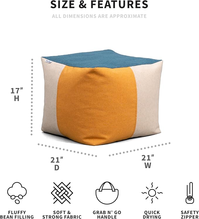 Big Joe Square Ottoman Weatherproof Bean Bag Footrest, Sunset Block Intertwist - Image 3