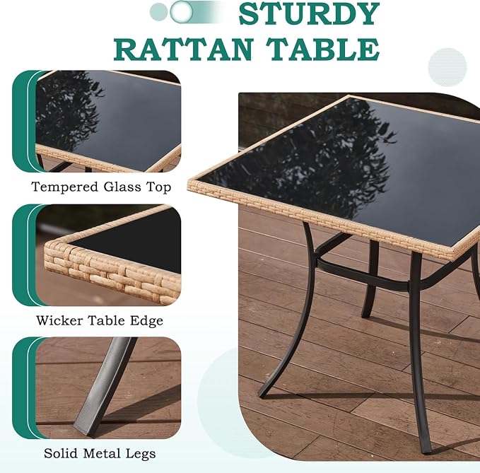 ECOTOUGE 5 Piece Patio Dining Set, Wicker Outdoor Furniture Set w/Glass Table - Image 4
