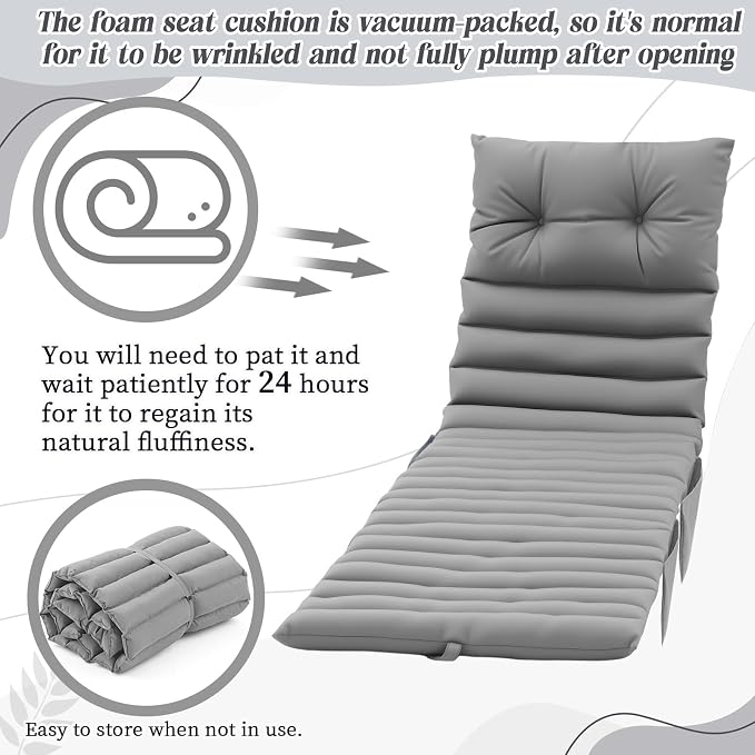 Kigley Outdoor Lounge Chair Cushions Set of 2, 72.8 x 24 x 2.3 Inch Patio - Image 3