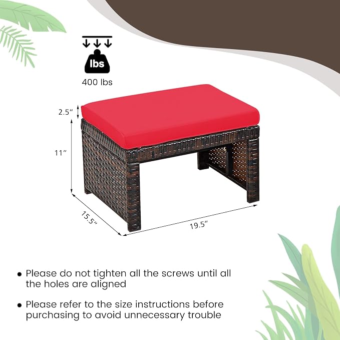 Nightcore 2-Piece Outdoor Wicker Ottomans, Outdoor Foot Rest Seat - Image 3