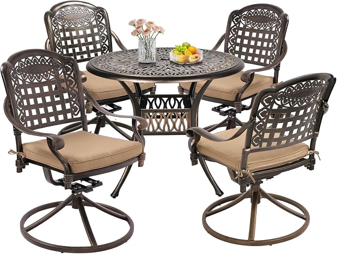 Grepatio 5 Piece Outdoor Dining Set Cast Aluminum Patio Table and Chairs by Takesyoutohaveawonderfullife