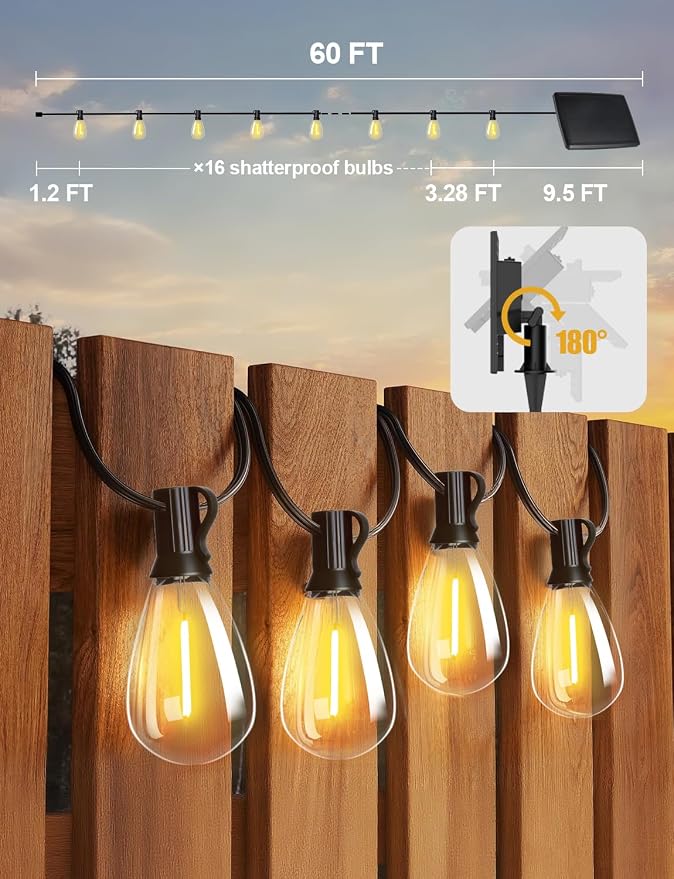 Tenmiro 60FT Solar String Lights Outdoor - Image 5