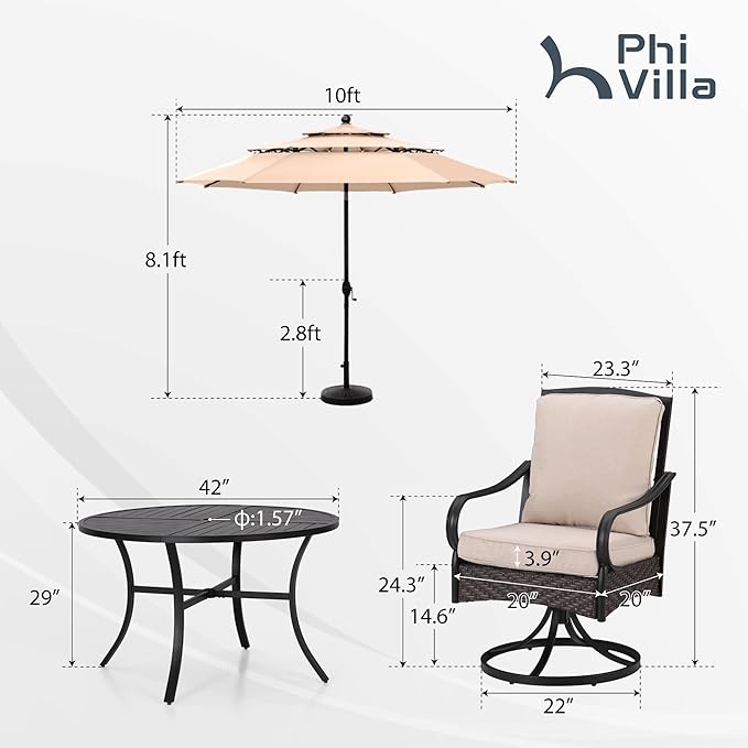 PHI VILLA 6-Piece Outdoor Dining Sets, All-Weather Patio Table and Chairs Set - Image 2