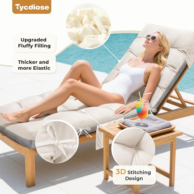 Outdoor Lounge Chair Cushion, Waterproof Replacement Chaise Lounge Cushions - Image 2