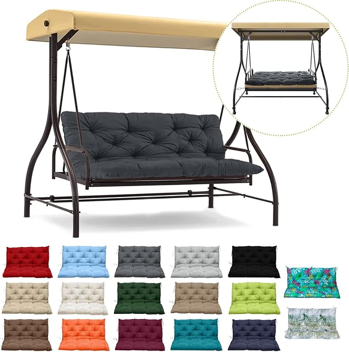Waterproof Porch Swing Cushion Replacement, Thick 4" 2–3 Seat Outdoor Swing by RUFXIEZW