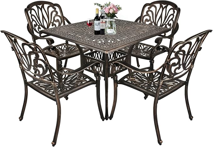 TITIMO 5-Piece Cast Aluminum Outdoor Patio Dining Set, 4 Pattern Chairs and by TITIMO