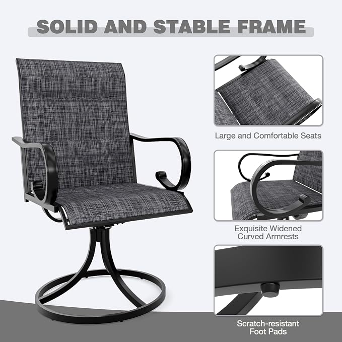 MELLCOM 5 Pieces Outdoor Dining Set, 4 Swivel Rocker Chairs - Image 3