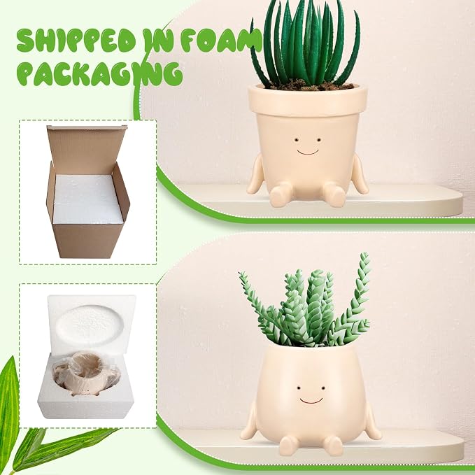 Domensi 2 Pcs Swing Hanging Planter Cute Smile Flower Face Pot Indoor Outdoor - Image 4