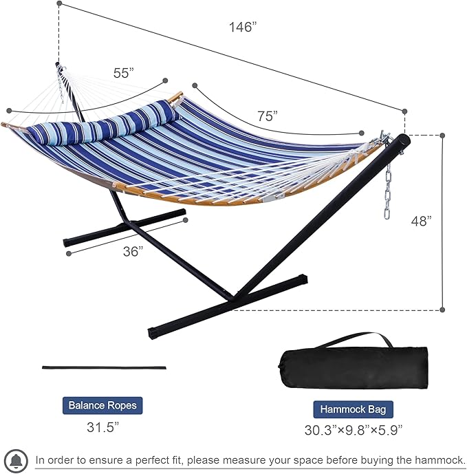 12 Ft Hammock with Stand for Outside, 2 Person Hammock Freestanding with Curved - Image 6