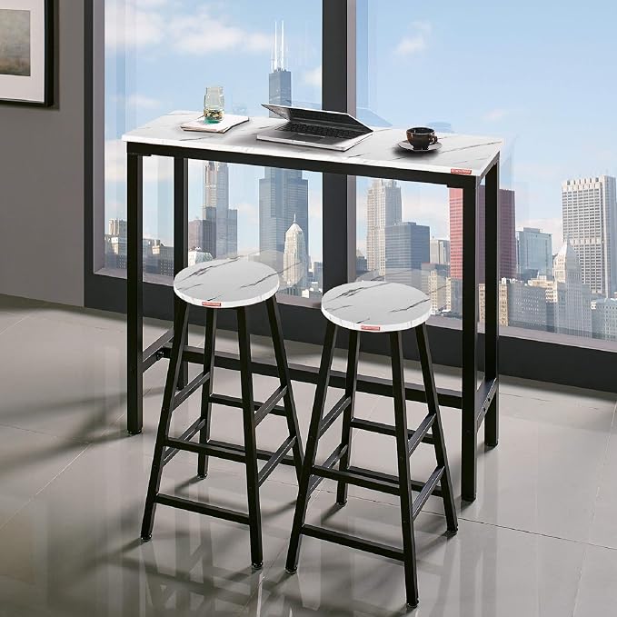 Mr IRONSTONE 53" Bar Table White Marble Industrial Pub Dining Height Table - Image 8