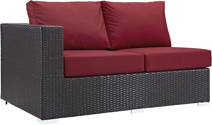 Modway Convene Wicker Rattan Outdoor Patio Left Arm Loveseat in Espresso Red - Image 2