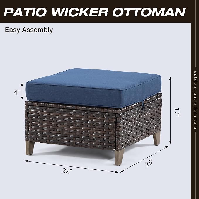Joyside Patio Ottoman Set of 2, All Weather Outdoor Rattan Ottomans Patio - Image 2
