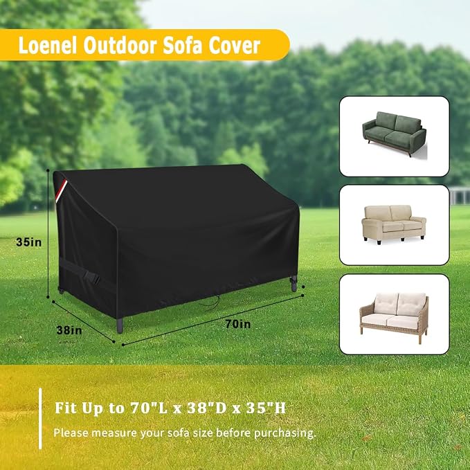 Outdoor Sofa Cover, 70 Inch Waterproof 3-Seater Bench Covers - Image 2