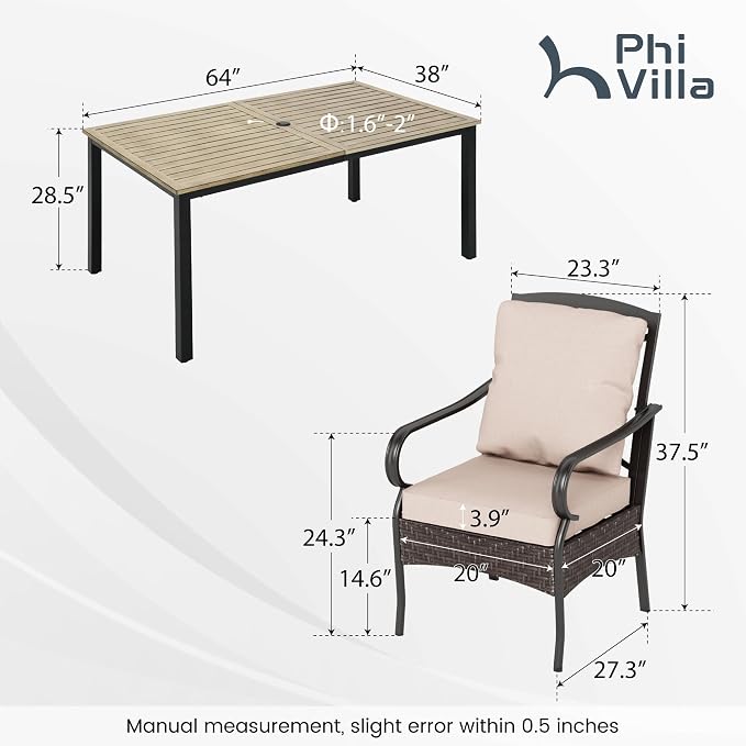 PHI VILLA 7-Piece Outdoor Dining Set, Heavy Duty Patio Table and Chairs Set - Image 2