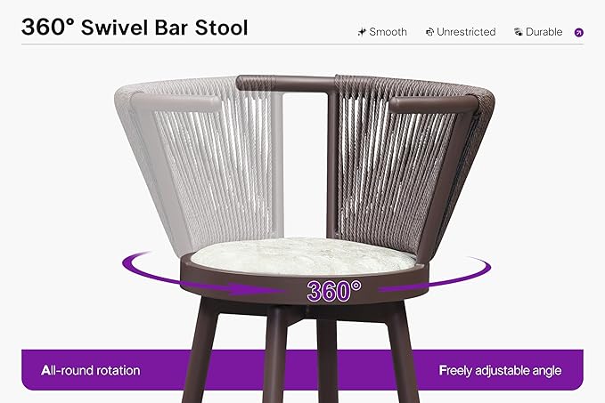 PURPLE LEAF Outdoor Swivel Counter Height Bar Stools Set of 2 Metal Modern - Image 4