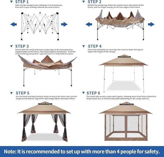 OASISHOME Pop-up Gazebo Portable Instant Canopy Tent 12x12, One-Push Locking - Image 6