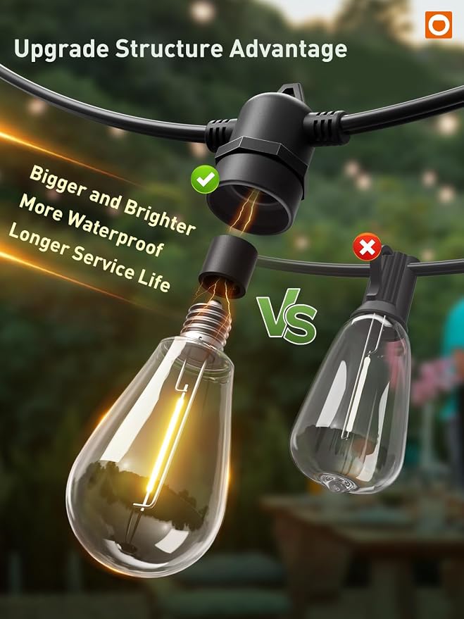 addlon 100FT LED Outdoor String Lights, Remote Dimmable Patio Lights - Image 6