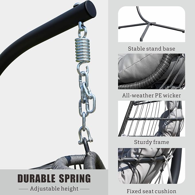 FREDEES Egg Swing Chair with Stand, Outdoor Hanging Egg Chair with Cushion - Image 5