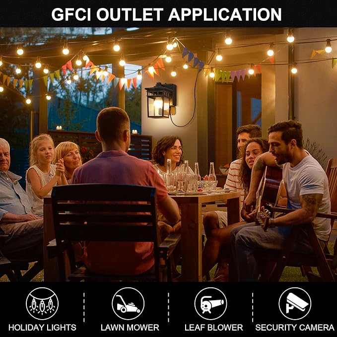 Outdoor Wall Lantern with GFCI Outlet, Dusk to Dawn Outdoor Lighting with Clear - Image 6