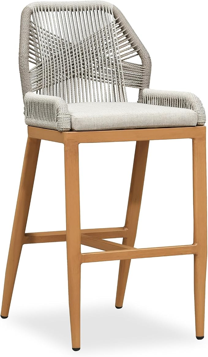 PURPLE LEAF Bar Stool 1 Piece Outdoor Bar Height Metal Stool Modern Wicker by PURPLELEAF