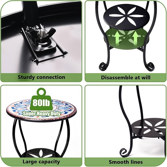 Outdoor Side Table Mosaic Patio Small End Table Metal Coffee Tea Accent Table - Image 5