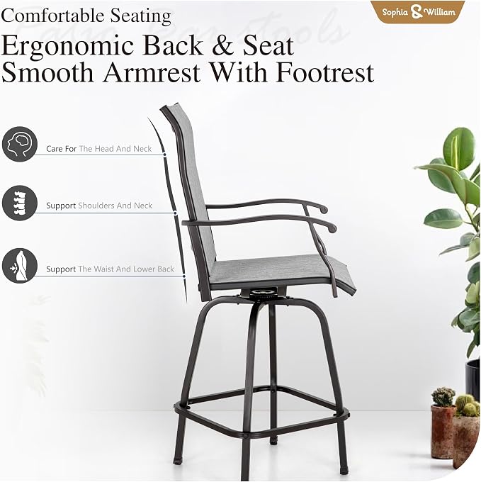 Sophia & William Swivel Bar Stools Set of 2, Bar Height Chairs, Outdoor Bar - Image 6