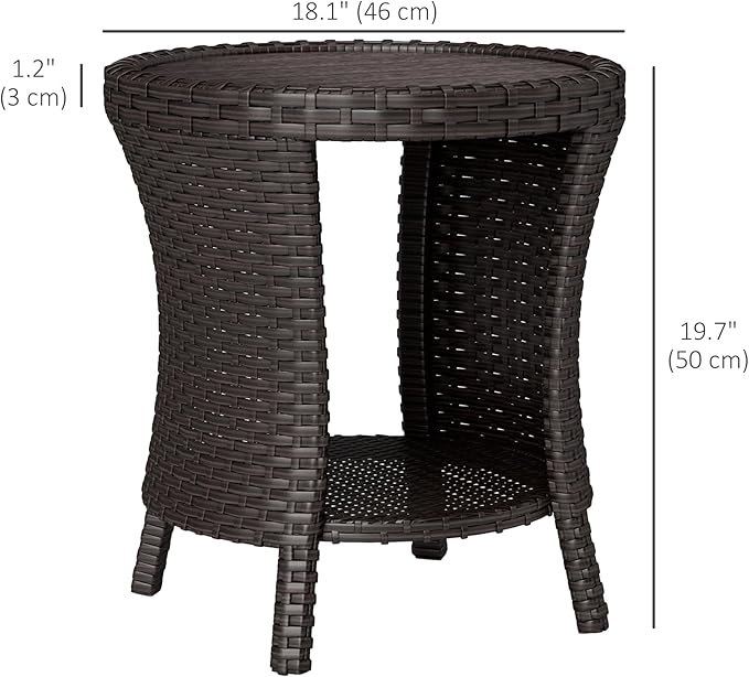 Outsunny 18" Outdoor Wicker Coffee Table, 2-Tier Patio Side Table - Image 3