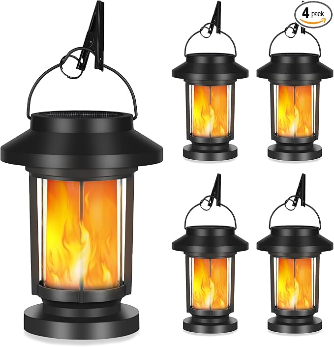 Derynome Solar Lantern Outdoor Lights, 4 Pack Upgraded Flickering Flameless by Derynome
