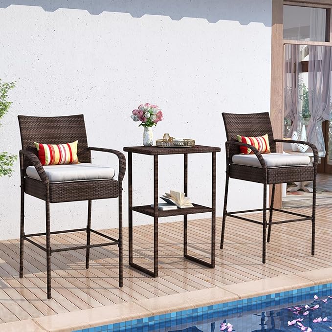 Sundale Outdoor Wicker Bar Stool Set of 6, Patio Counter Height Pub Chair - Image 4