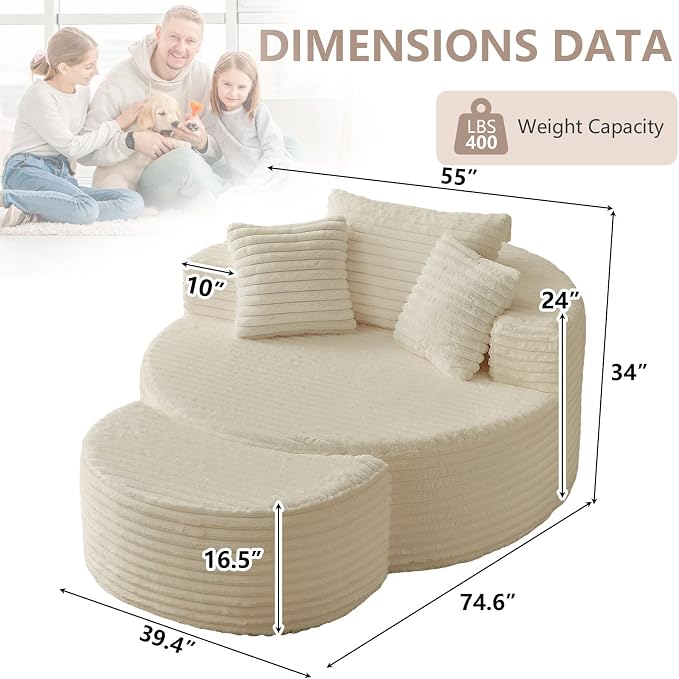 74.6" Oversized Round Chaise Lounge Chair - Image 2