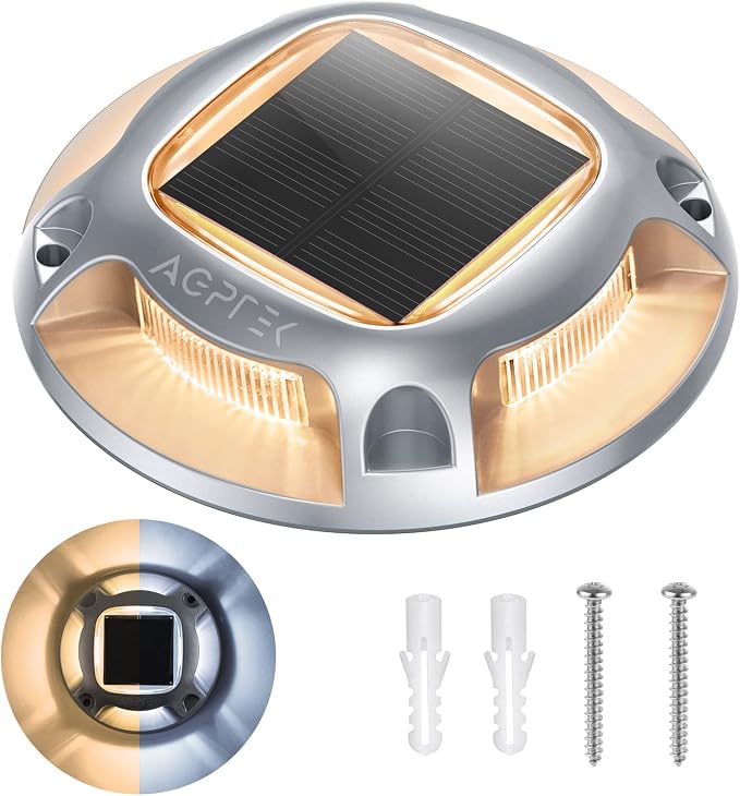 AGPTEK Solar Driveway Lights Outdoor 1 Pack, 2 Color Modes LED Deck Dock Marine by AGPTEK
