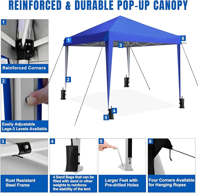 Yesker 10x10 Pop Up Canopy Tent UPF 50+ Waterproof Outdoor Canopy Portable - Image 5