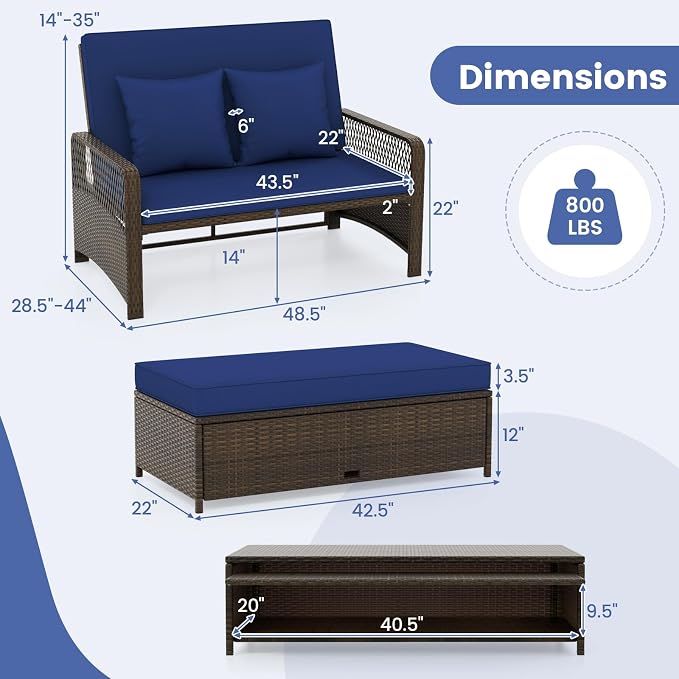 Moccha Outdoor Daybed, Rattan Loveseat Sofa - Image 9