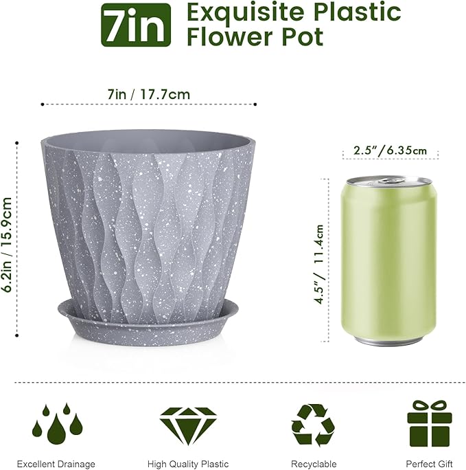 7 inch Plant Pots for Indoor Outdoor Plants, 5 Pack Thick Flower Pots - Image 2