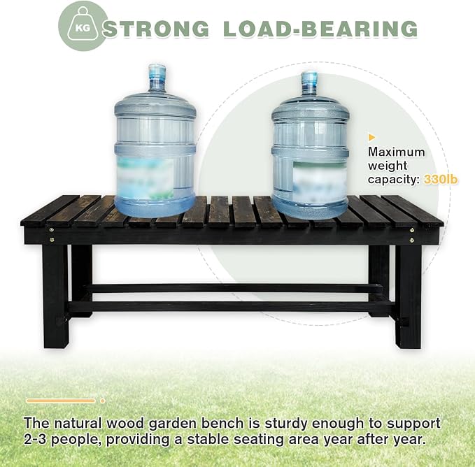 Outdoor Garden Bench, 3-Person Wood Patio Bench Weatherproof Outdoor Backless - Image 4