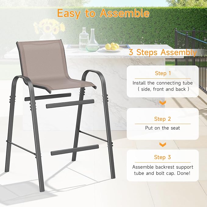 ONBRILL Outdoor Bar Stool Set of 4, Patio Bar Chairs - Image 3