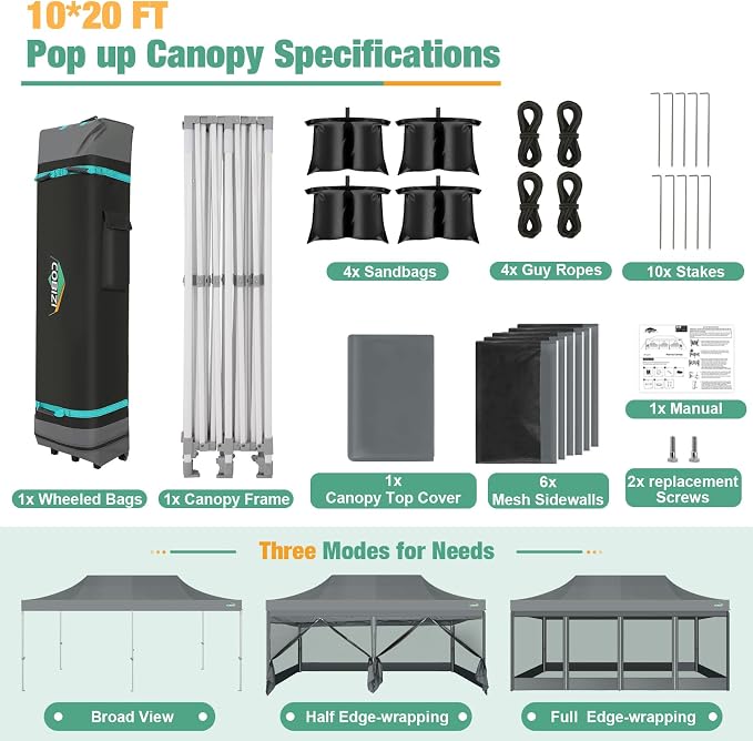 COBIZI 10x20 Canopy Tent, Heavy Duty Pop up Canopy - Image 5