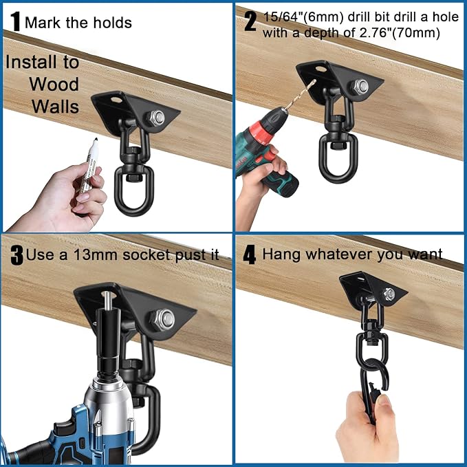 Hammock Hanging Kit, Hanging Chair Hardware 360°Rotating 1200 lb Capacity - Image 7