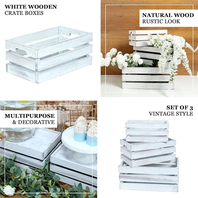 Efavormart Set of 3 Whitewash Wood Planter Crate Boxes - Image 4