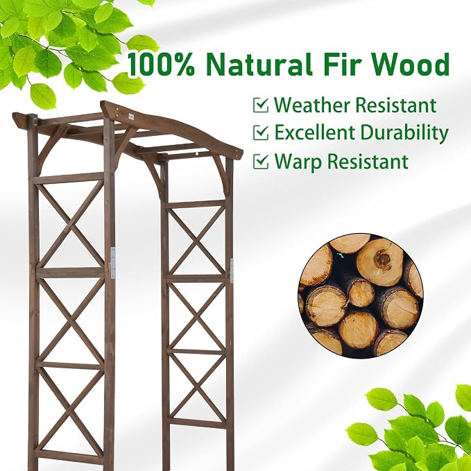 VINGLI Wooden Garden Arbor, Wedding Arch, 6.6ft Arch Backdrop Stand - Image 4
