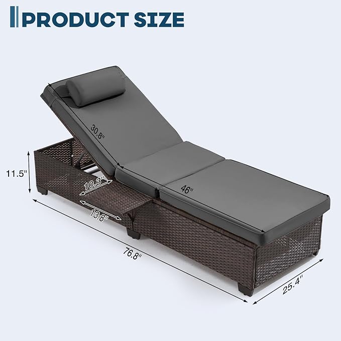 Outdoor Lounge Chairs, Pool Lounge Chairs Set of 2, Outdoor Chaise Lounge - Image 2