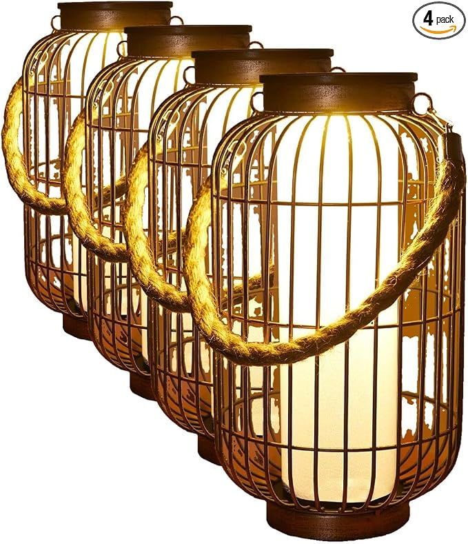 pearlstar Large Solar Powered Lantern Outdoor-Heavy Duty Metal Hanging Lights by pearlstar