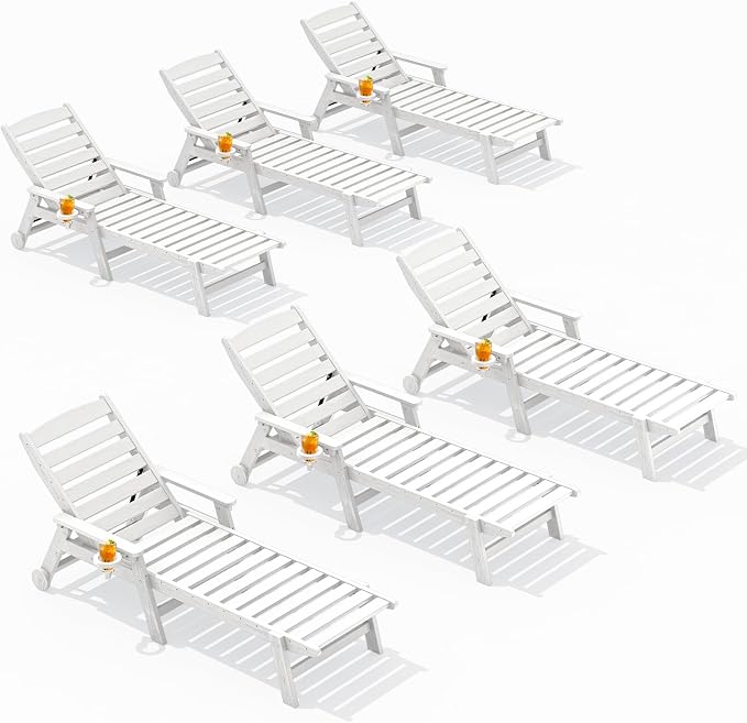 SERWALL Patio Chaise Lounge Chair Set of 6, 5 Positions Adjustable Poly Outdoor by SERWALL