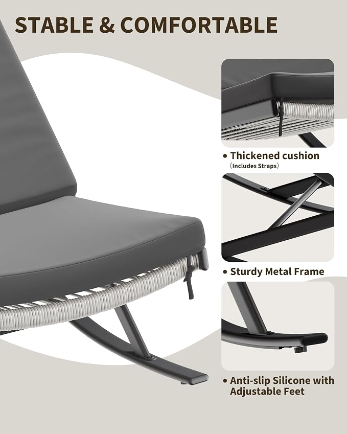 GarveeLife Outdoor Rocking Lounge Chair Set of 2, Patio Chaise Lounge - Image 3