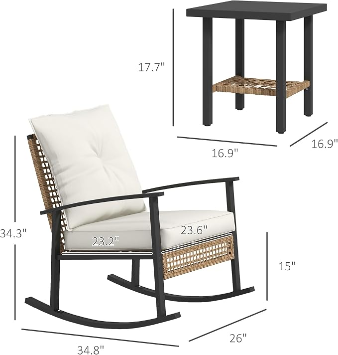Outsunny 3 Pieces Rocking Wicker Outdoor Bistro Set, Rattan Patio Furniture Set - Image 7
