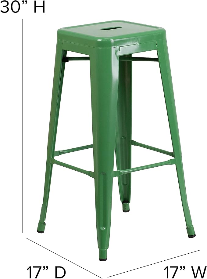 Flash Furniture Commercial Grade 30" High Backless Green Metal Indoor-Outdoor - Image 3